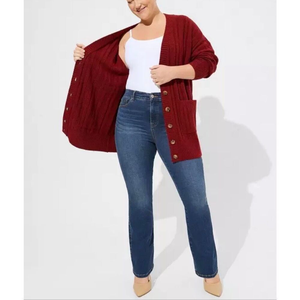 Torrid Red Ribbed Knit Button Front Long Sleeve Tunic Cardigan Sweater Size 1X